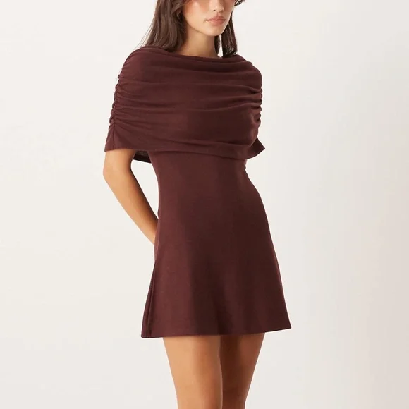 ASOS brown ruched cape overlay mini dress - Picture 3 of 6